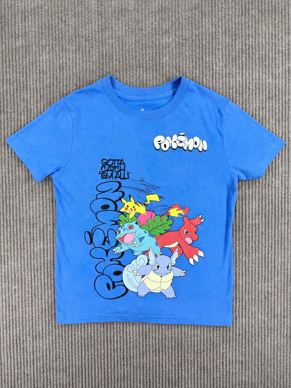 Pokemon Kids Small Blue Graphic T-Shirt Pikachu Bulbasaur Short Sleeve Tee